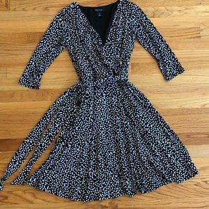 White House Black Market Polka Dot Dress 3/4 length sleeve